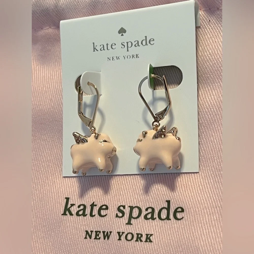 Spade Authentic Cute Fashion Drop Flying Pig Leverback Pink and Rose Gold